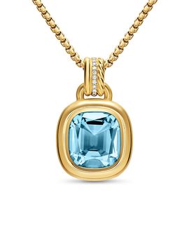 David Yurman Dy Mercer Color Amulet in 18K Yellow Gold with Sky Blue Topaz and Diamonds, 13mm