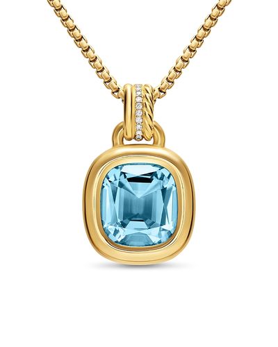David Yurman Dy Mercer Color Amulet in 18K Yellow Gold with Sky Blue Topaz and Diamonds, 13mm