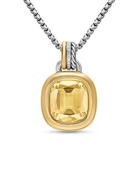 David Yurman Dy Mercer Color Amulet in Sterling Silver with 18K Yellow Gold, Champagne Citrine and Diamonds, 13mm