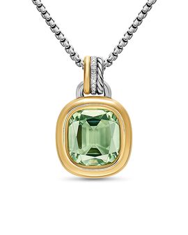 David Yurman Dy Mercer Color Amulet in Sterling Silver with 18K Yellow Gold, Prasiolite and Diamonds, 13mm