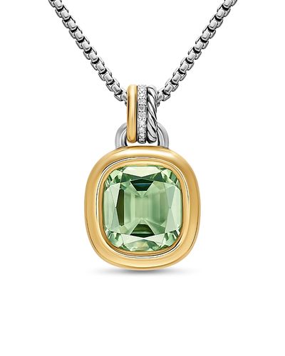David Yurman Dy Mercer Color Amulet in Sterling Silver with 18K Yellow Gold, Prasiolite and Diamonds, 13mm