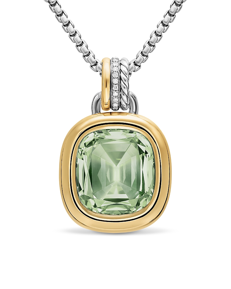 David Yurman Dy Mercer Color Amulet in Sterling Silver with 18K Yellow Gold, Prasiolite and Diamonds, 17mm