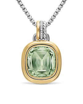David Yurman Dy Mercer Color Amulet in Sterling Silver with 18K Yellow Gold, Prasiolite and Diamonds, 17mm