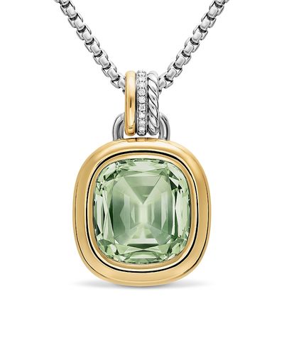 David Yurman Dy Mercer Color Amulet in Sterling Silver with 18K Yellow Gold, Prasiolite and Diamonds, 17mm