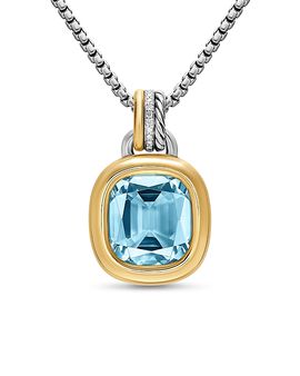 David Yurman Dy Mercer Color Amulet in Sterling Silver with 18K Yellow Gold, Sky Blue Topaz and Diamonds, 13mm