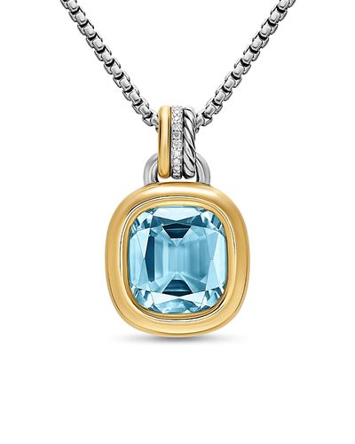 David Yurman Dy Mercer Color Amulet in Sterling Silver with 18K Yellow Gold, Sky Blue Topaz and Diamonds, 13mm