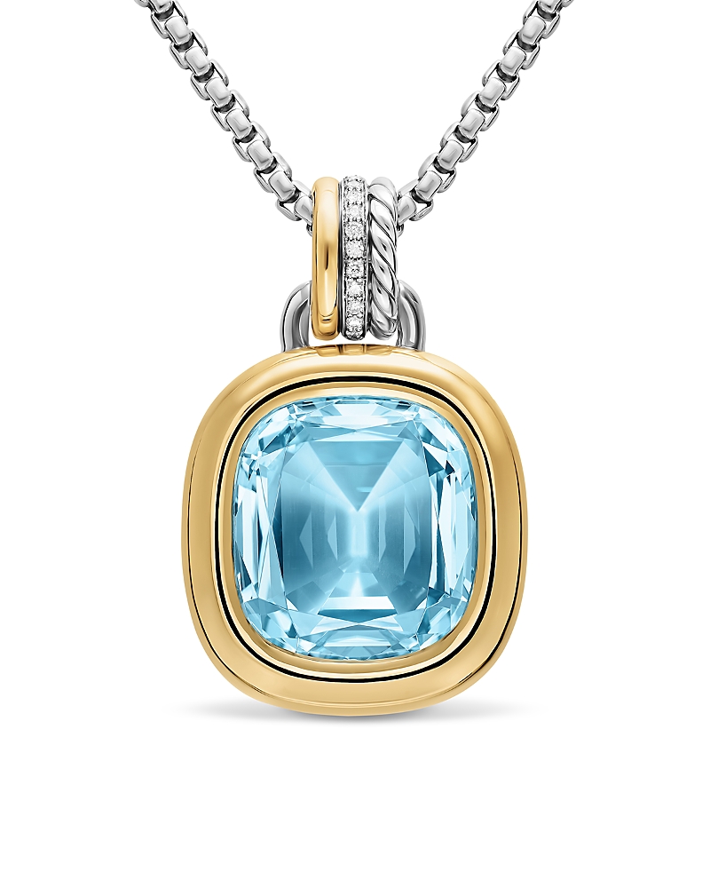 David Yurman Dy Mercer Color Amulet in Sterling Silver with 18K Yellow Gold, Sky Blue Topaz and Diamonds, 17mm