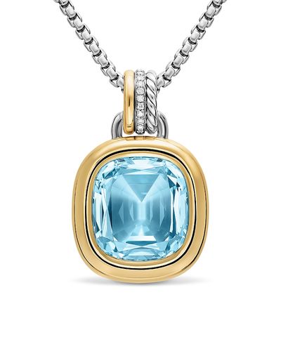 David Yurman Dy Mercer Color Amulet in Sterling Silver with 18K Yellow Gold, Sky Blue Topaz and Diamonds, 17mm