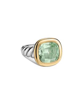 David Yurman Dy Mercer Color Stone Ring in Sterling Silver with 14K Yellow Gold and Prasiolite, 13.5mm
