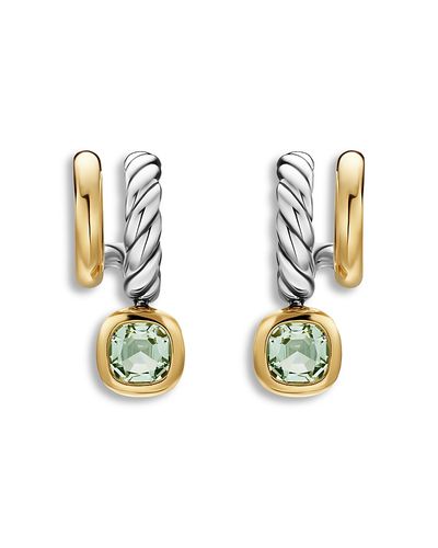 David Yurman Dy Mercer Color Two Row Drop Earrings in Sterling Silver with 18K Yellow Gold and Prasiolite, 19.5mm