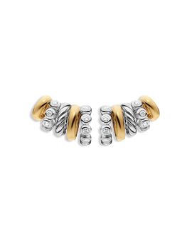 David Yurman Dy Mercer Multi Hoop Climber Earrings in Sterling Silver with 18K Yellow Gold and Diamonds, 20.6mm