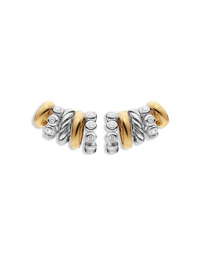 David Yurman Dy Mercer Multi Hoop Climber Earrings in Sterling Silver with 18K Yellow Gold and Diamonds, 20.6mm