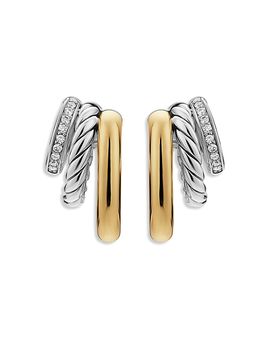 David Yurman Dy Mercer Multi Row Earrings in Sterling Silver with 14K Yellow Gold and Diamonds, 18mm