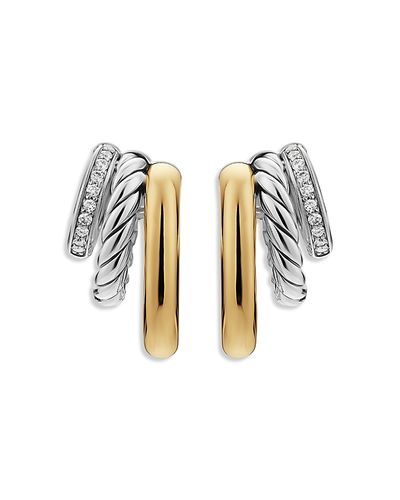 David Yurman Dy Mercer Multi Row Earrings in Sterling Silver with 14K Yellow Gold and Diamonds, 18mm
