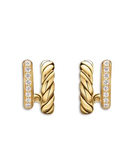 David Yurman Dy Mercer Two Row Hoop Earrings in 18K Yellow Gold with Diamonds, 12mm