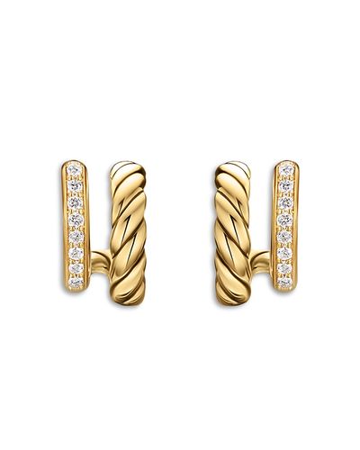 David Yurman Dy Mercer Two Row Hoop Earrings in 18K Yellow Gold with Diamonds, 12mm