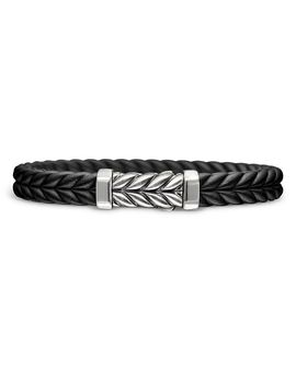David Yurman Men's Chevron Bracelet in Black Rubber with Sterling Silver, 9mm