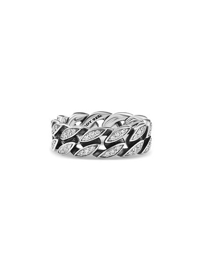 David Yurman Men's Curb Chain Band Ring in Sterling Silver with Diamonds, 8mm