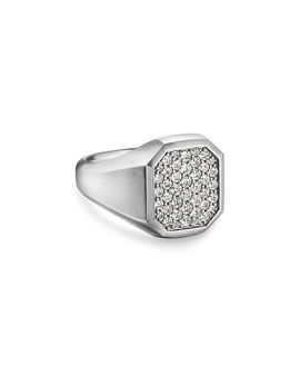 David Yurman Men's Streamline Signet Ring in Sterling Silver with Diamonds, 18mm