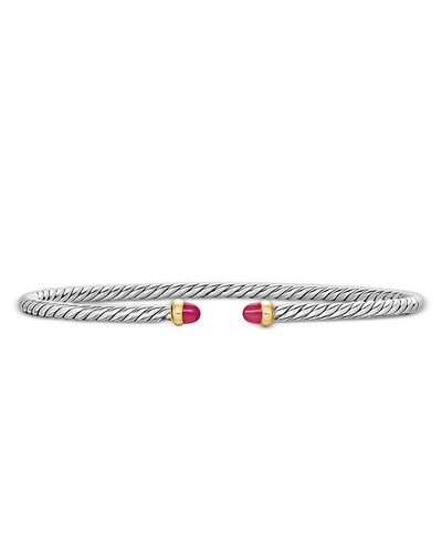 David Yurman Micro Cable Flex Bracelet in Sterling Silver with 14K Yellow Gold and Rubies