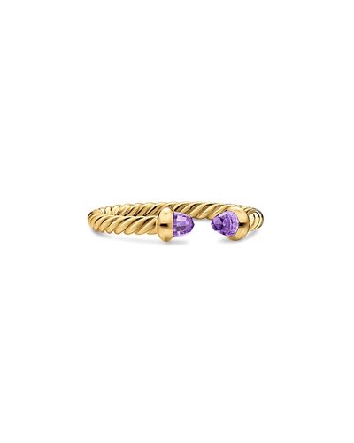 David Yurman Micro Cablespira Flex Open Ring in 18K Yellow Gold with Amethyst, 2.5mm
