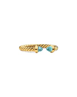 David Yurman Micro Cablespira Flex Open Ring in 18K Yellow Gold with Aquamarine, 2.5mm