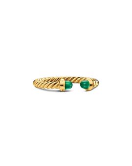 David Yurman Micro Cablespira Flex Open Ring in 18K Yellow Gold with Blue Sapphires, 2.5mm