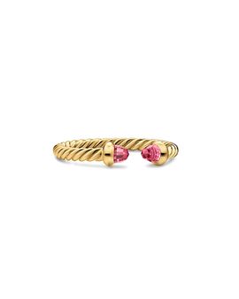 David Yurman Micro Cablespira Flex Open Ring in 18K Yellow Gold with Pink Tourmalines, 2.5mm