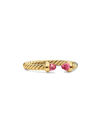 David Yurman Micro Cablespira Flex Open Ring in 18K Yellow Gold with Pink Tourmalines, 2.5mm