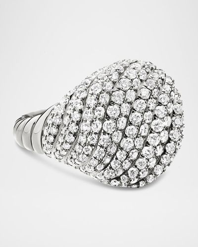 David Yurman Pave Sculpted Cable Pinky Ring with Diamonds in 18K White Gold, 13mm