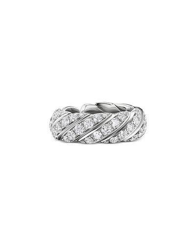 David Yurman Sculpted Cable Flex Band Ring in 18K White Gold with Diamonds, 7.5mm