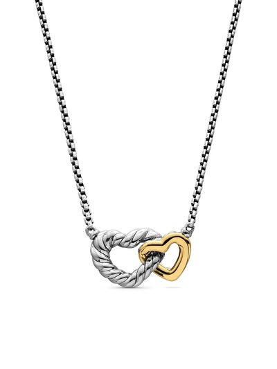 David Yurman Women's Cable Collectibles Interlocking Heart Necklace in Sterling Silver with 18K Yellow Gold