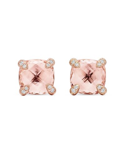 David Yurman Women's Chatelaine Stud Earrings in 18K Rose Gold with Morganite and Diamonds, 8mm