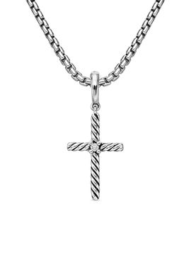 David Yurman Women's Classic Cable Cross Pendant in Sterling Silver with Center Diamond, 24mm
