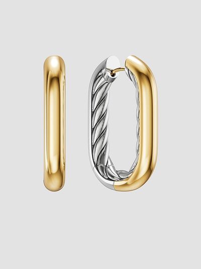 David Yurman Women's DY Madison Smooth Hoop Earrings in Sterling Silver with 14K Yellow Gold, 29.5MM