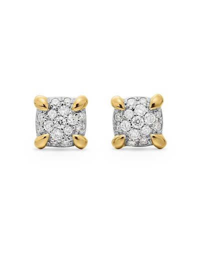 David Yurman Women's Petite Chatelaine Stud Earrings in 18K Gold with Pavé Diamonds, 5mm