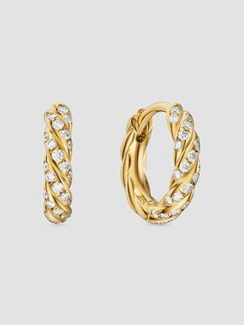 David Yurman Women's Petite Pavé Hoop Earrings in 18K Yellow Gold with Diamonds, 10MM