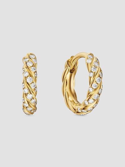David Yurman Women's Petite Pavé Hoop Earrings in 18K Yellow Gold with Diamonds, 10MM