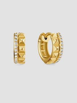 David Yurman Women's Petite Pave Two Row Hoop Earrings in 18K Yellow Gold with Diamonds, 11.2MM