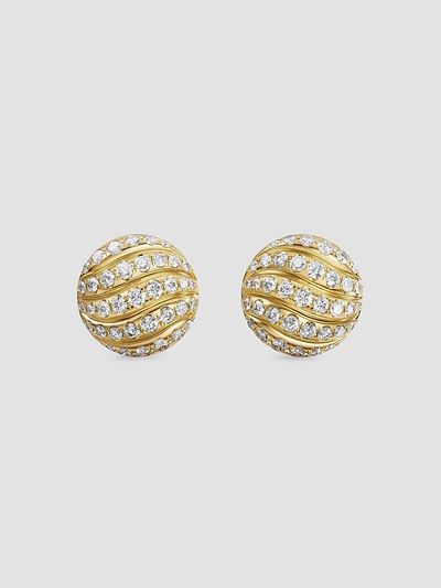 David Yurman Women's Sculpted Cable Stud Earrings in 18K Yellow Gold with Diamonds, 9MM