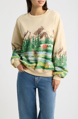 Daydreamer Daydreamer Campsite Scene Graphic Oversized Sweatshirt