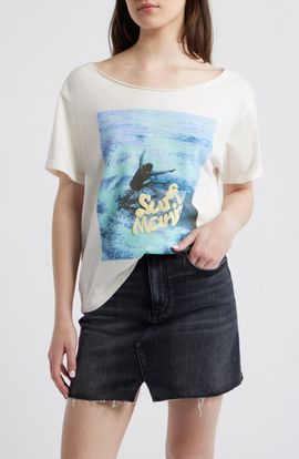 Daydreamer Daydreamer Surf Mania Off the Shoulder Graphic Tee
