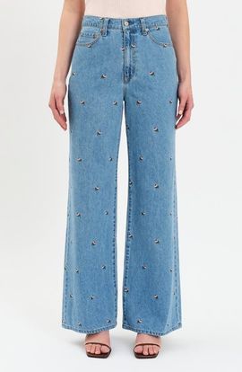 DAZE DAZE Farout Embroidered Wide Leg Jeans