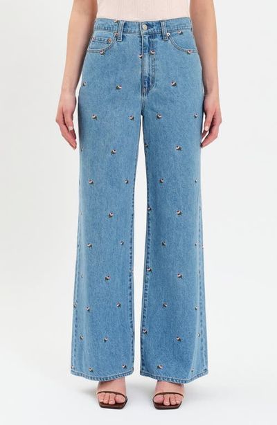 DAZE DAZE Farout Embroidered Wide Leg Jeans