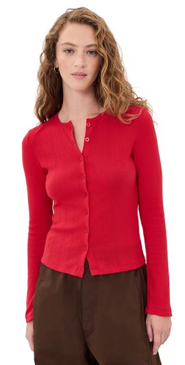 DAZE DAZE Stargazer Pointelle Cardigan Cherry Bomb