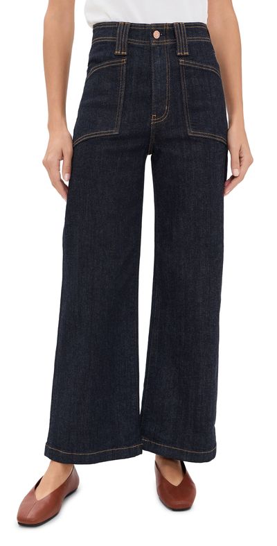 DAZE DAZE Valley Girl High Rise Patch Pocket Wide Ankle Jeans Rinse