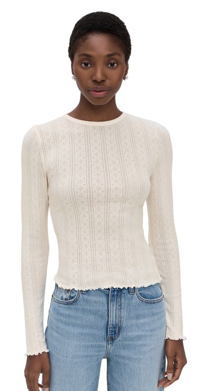 DAZE DAZE Waverly Pointelle Crewneck Tee Cloud Dancer