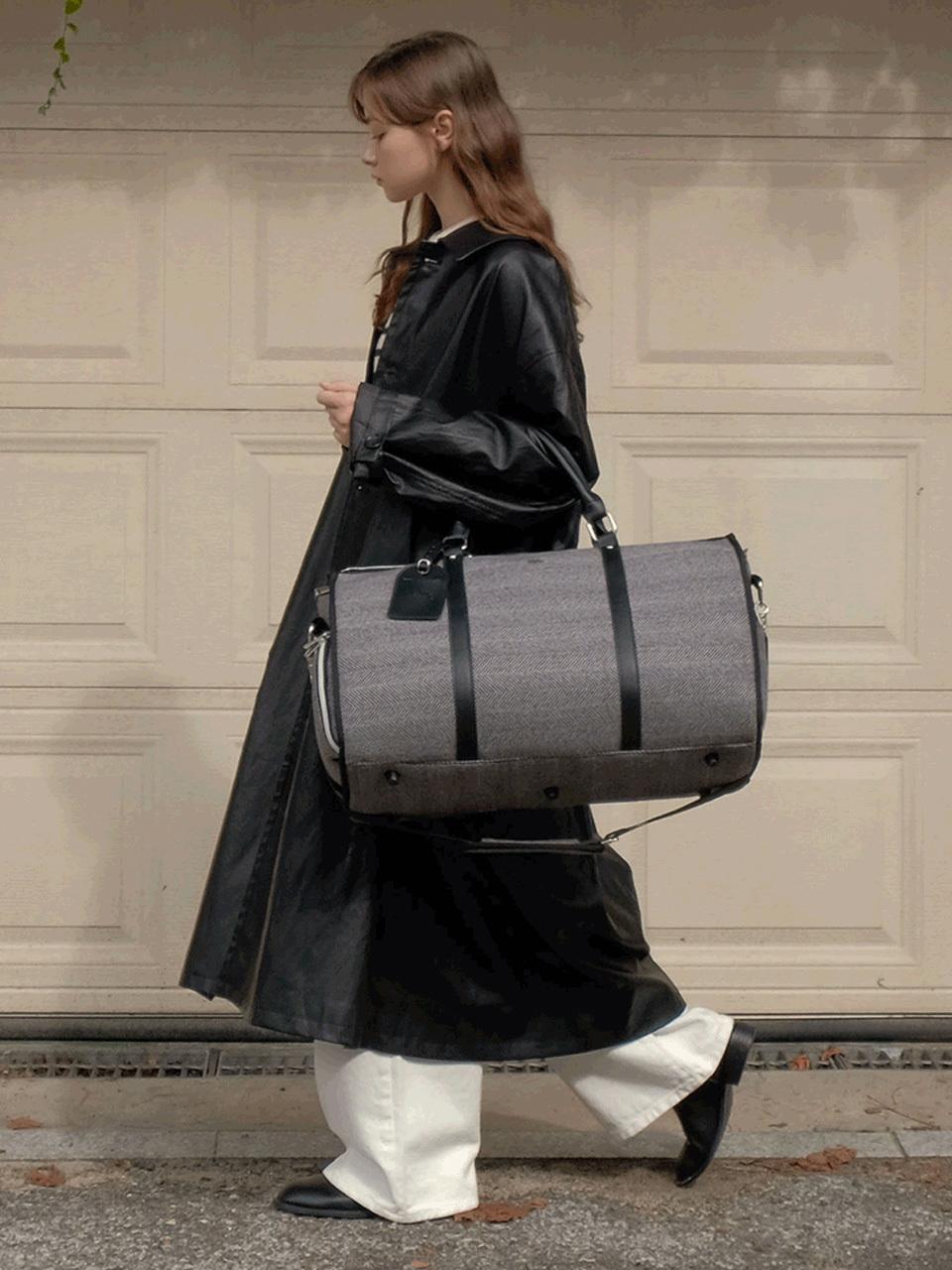 Dberno Canvas Vegan Leather Full-Open Boston Bag [Black]