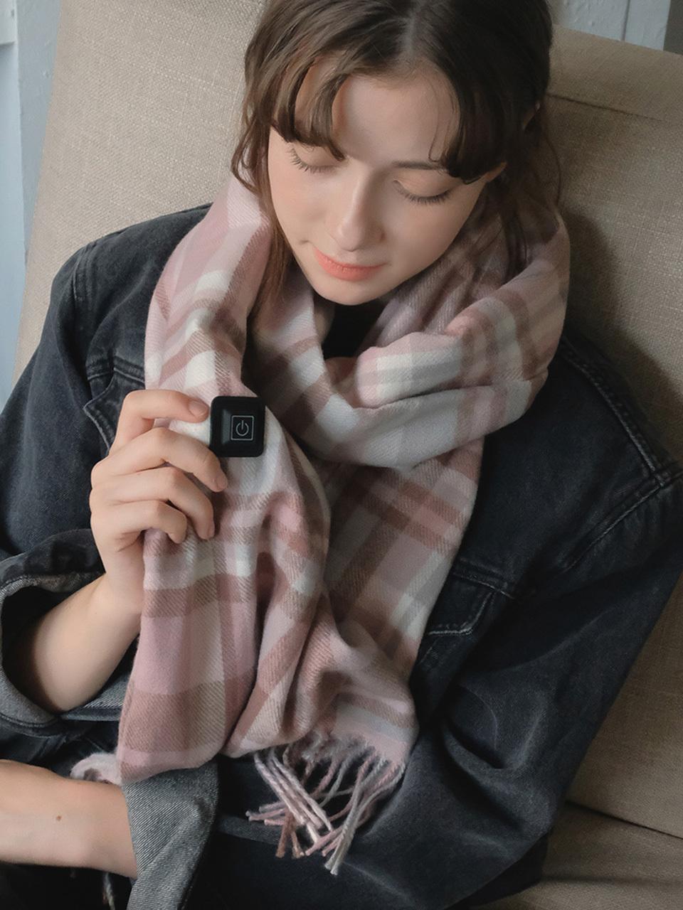 Dberno Check Heated Lightweight Muffler [Pink]