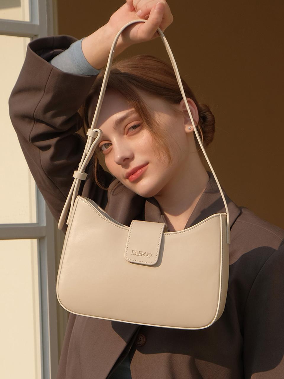 Dberno Classic Embossed Trapezoid Hobo Bag [Ivory]